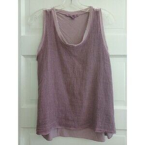 Tempo Paris purple linenblend frayed edge tank top M boho Lagenlook Italy made